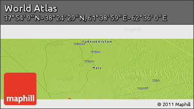 Physical Panoramic Map of the Area around 38° 9' 19" N, 62° 7' 30" E