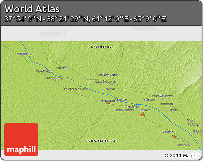 Physical 3D Map of the Area around 38° 9' 19" N, 64° 40' 30" E