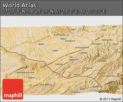 Satellite 3D Map of the Area around 38° 9' 19" N, 66° 22' 30" E