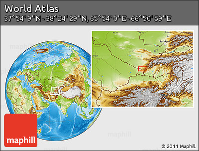 Physical Location Map of the Area around 38° 9' 19" N, 66° 22' 30" E