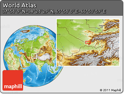 Physical Location Map of the Area around 38° 9' 19" N, 66° 22' 30" E