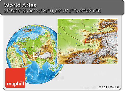 Physical Location Map of the Area around 38° 9' 19" N, 67° 13' 29" E