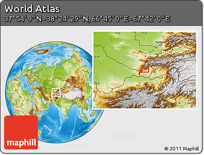 Physical Location Map of the Area around 38° 9' 19" N, 67° 13' 29" E