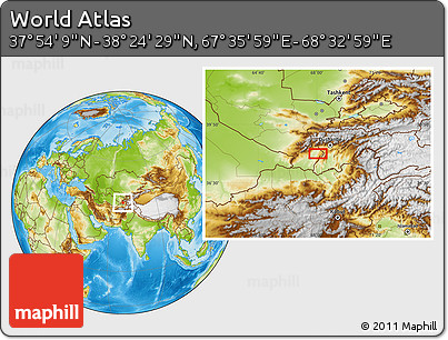 Physical Location Map of the Area around 38° 9' 19" N, 68° 4' 29" E