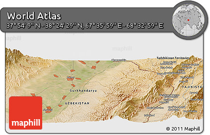Satellite Panoramic Map of the Area around 38° 9' 19" N, 68° 4' 29" E