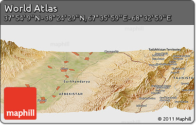 Satellite Panoramic Map of the Area around 38° 9' 19" N, 68° 4' 29" E