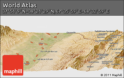 Satellite Panoramic Map of the Area around 38° 9' 19" N, 68° 4' 29" E
