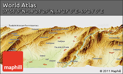 Physical Panoramic Map of the Area around 38° 9' 19" N, 68° 55' 30" E