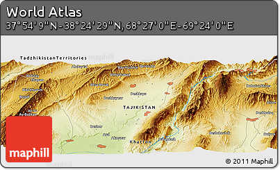Physical Panoramic Map of the Area around 38° 9' 19" N, 68° 55' 30" E