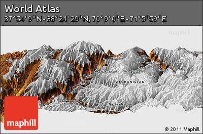Physical Panoramic Map of the Area around 38° 9' 19" N, 70° 37' 30" E