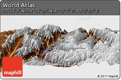 Physical Panoramic Map of the Area around 38° 9' 19" N, 70° 37' 30" E