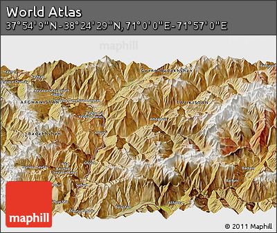 Satellite 3D Map of the Area around 38° 9' 19" N, 71° 28' 29" E