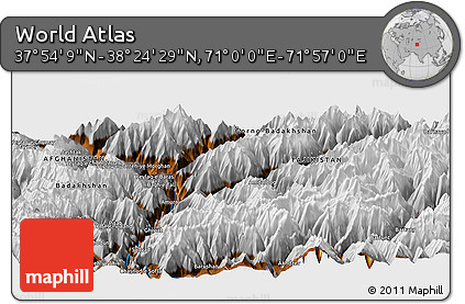 Physical Panoramic Map of the Area around 38° 9' 19" N, 71° 28' 29" E
