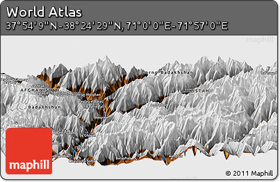 Physical Panoramic Map of the Area around 38° 9' 19" N, 71° 28' 29" E