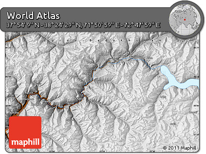 Physical Map of the Area around 38° 9' 19" N, 72° 19' 29" E