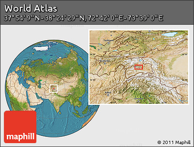 Satellite Location Map of the Area around 38° 9' 19" N, 73° 10' 30" E