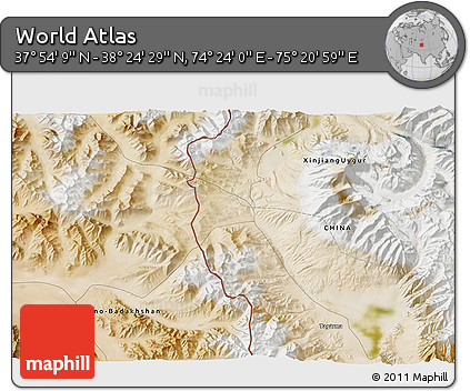 Satellite 3D Map of the Area around 38° 9' 19" N, 74° 52' 30" E