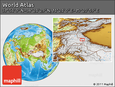 Physical Location Map of the Area around 38° 9' 19" N, 74° 52' 30" E