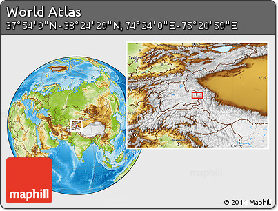 Physical Location Map of the Area around 38° 9' 19" N, 74° 52' 30" E