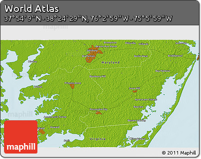 Physical 3D Map of the Area around 38° 9' 19" N, 75° 34' 29" W