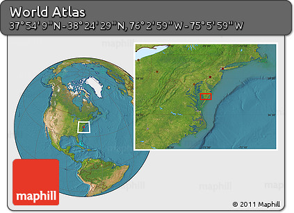 Satellite Location Map of the Area around 38° 9' 19" N, 75° 34' 29" W