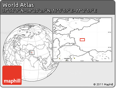 Blank Location Map of the Area around 38° 9' 19" N, 76° 34' 29" E