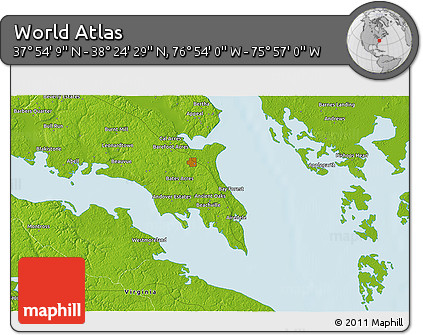 Physical 3D Map of the Area around 38° 9' 19" N, 76° 25' 30" W