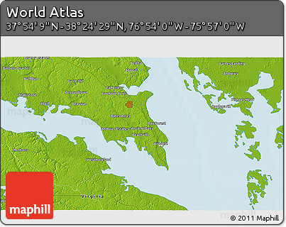 Physical 3D Map of the Area around 38° 9' 19" N, 76° 25' 30" W