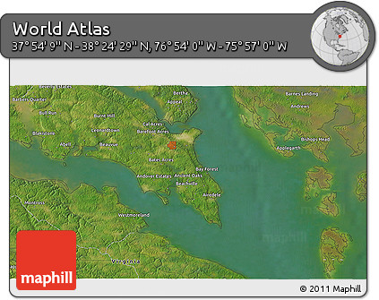 Satellite 3D Map of the Area around 38° 9' 19" N, 76° 25' 30" W