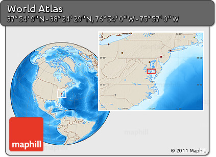 Shaded Relief Location Map of the Area around 38° 9' 19" N, 76° 25' 30" W