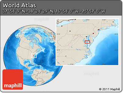 Shaded Relief Location Map of the Area around 38° 9' 19" N, 76° 25' 30" W