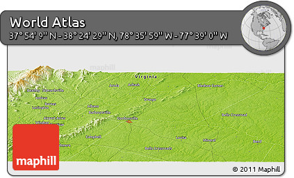 Physical Panoramic Map of the Area around 38° 9' 19" N, 78° 7' 30" W