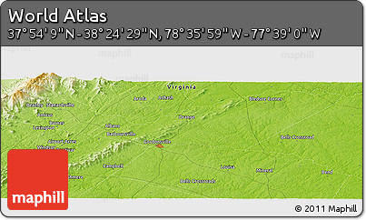 Physical Panoramic Map of the Area around 38° 9' 19" N, 78° 7' 30" W