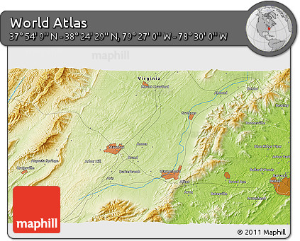 Physical 3D Map of the Area around 38° 9' 19" N, 78° 58' 29" W