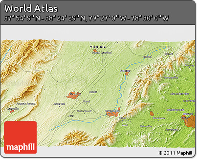 Physical 3D Map of the Area around 38° 9' 19" N, 78° 58' 29" W