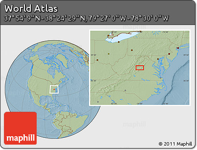 Savanna Style Location Map of the Area around 38° 9' 19" N, 78° 58' 29" W, hill shading