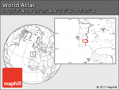 Blank Location Map of the Area around 38° 9' 19" N, 7° 34' 30" W