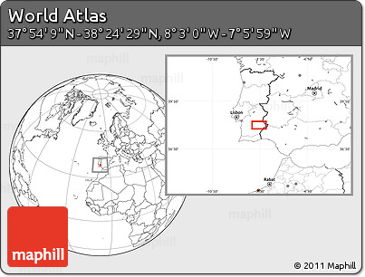 Blank Location Map of the Area around 38° 9' 19" N, 7° 34' 30" W