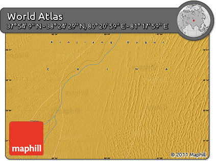 Physical Map of the Area around 38° 9' 19" N, 80° 49' 29" E