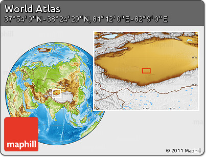 Physical Location Map of the Area around 38° 9' 19" N, 81° 40' 30" E