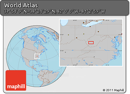 Gray Location Map of the Area around 38° 9' 19" N, 81° 31' 30" W