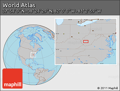 Gray Location Map of the Area around 38° 9' 19" N, 81° 31' 30" W