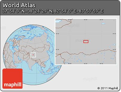 Gray Location Map of the Area around 38° 9' 19" N, 83° 22' 30" E