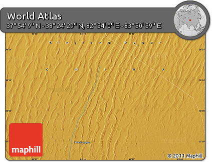 Physical Map of the Area around 38° 9' 19" N, 83° 22' 30" E