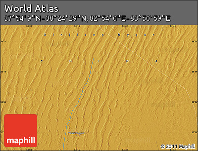 Physical Map of the Area around 38° 9' 19" N, 83° 22' 30" E