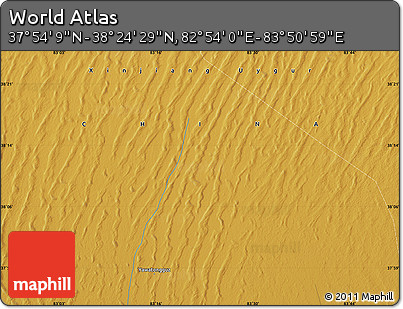 Physical Map of the Area around 38° 9' 19" N, 83° 22' 30" E