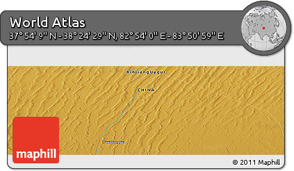 Physical Panoramic Map of the Area around 38° 9' 19" N, 83° 22' 30" E