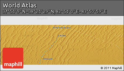 Physical Panoramic Map of the Area around 38° 9' 19" N, 83° 22' 30" E