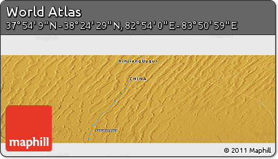 Physical Panoramic Map of the Area around 38° 9' 19" N, 83° 22' 30" E
