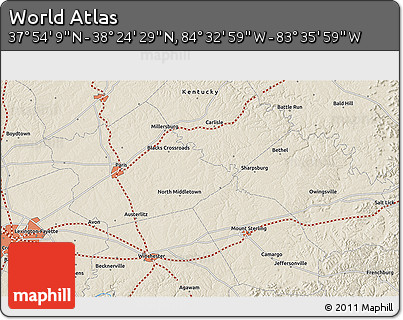 Shaded Relief 3D Map of the Area around 38° 9' 19" N, 84° 4' 29" W